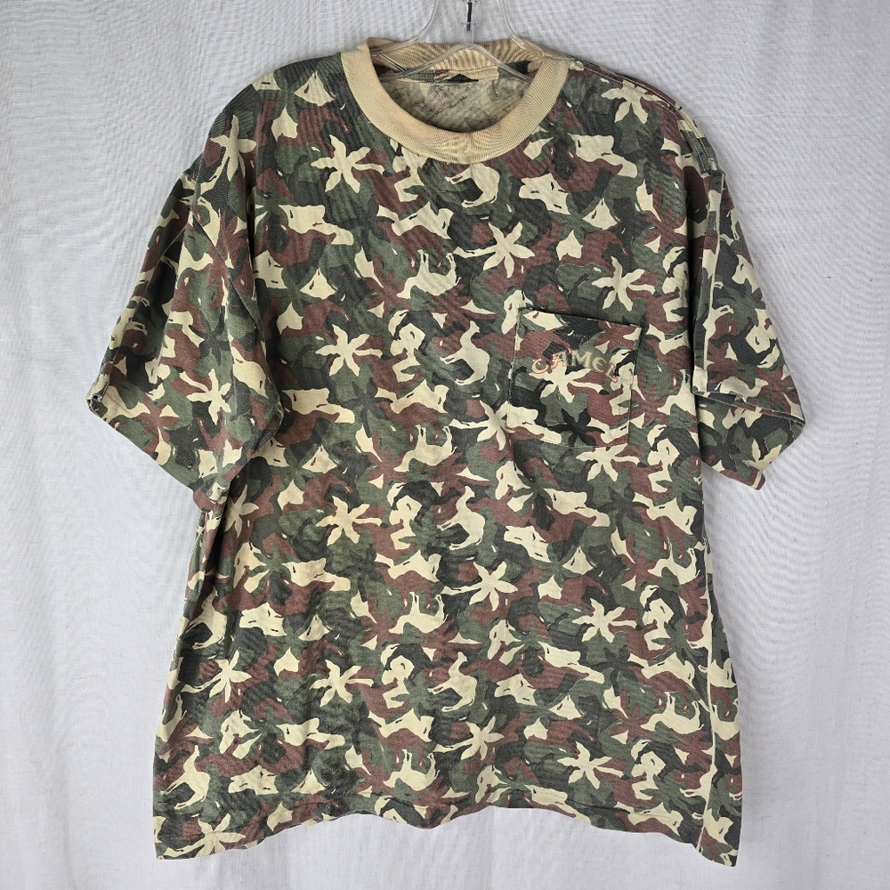 Vintage Camel Mens Large Camo Single Stitch 90s Army Pocket Tee Tshirt